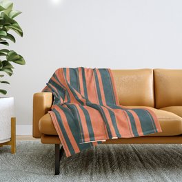 [ Thumbnail: Coral and Dark Slate Gray Colored Striped/Lined Pattern Throw Blanket ]