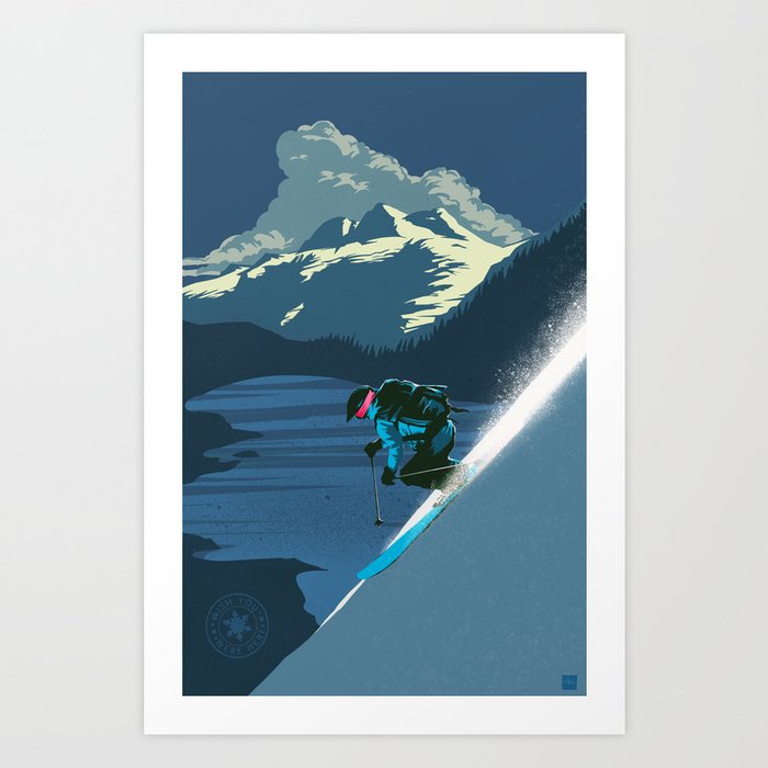 Retro Sunset Alpine Ski Travel Poster Art Print