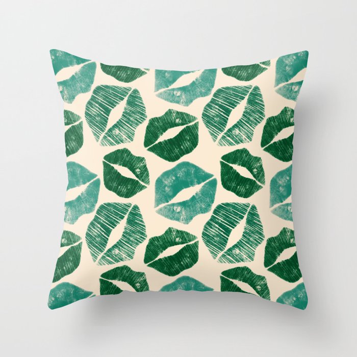 Pattern Lips in Green Lipstick Throw Pillow