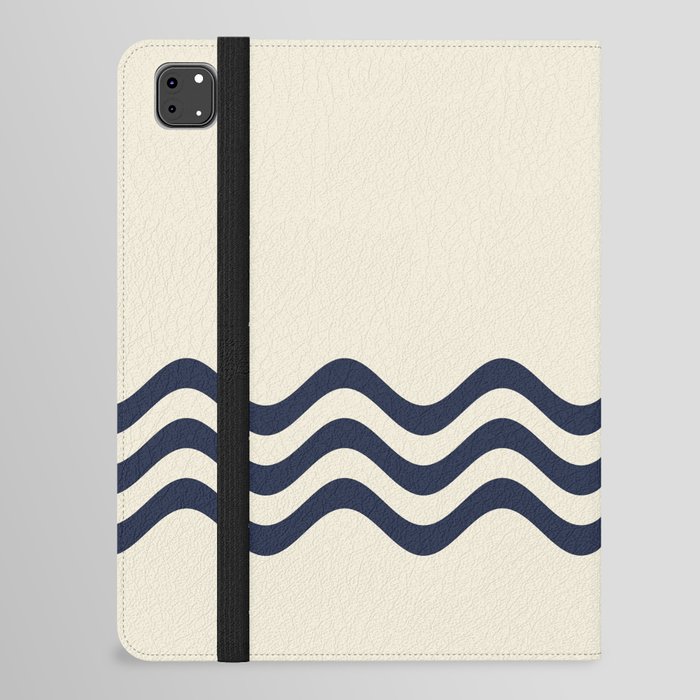 Coastal Beige PPU7-13 and Navy Blue Wavy Horizontal Stripe Pattern Bottom iPad Folio Case