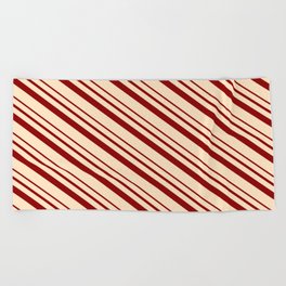 [ Thumbnail: Bisque & Dark Red Colored Lines/Stripes Pattern Beach Towel ]
