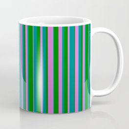 [ Thumbnail: Green, Orchid, and Teal Colored Lines Pattern Coffee Mug ]