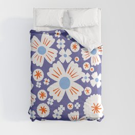 Retro Modern Baby Blue Daisy Flowers Comforter