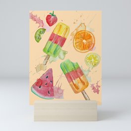 Summer Popsicle Splash- Orange Background Mini Art Print