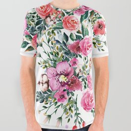 Hummingbird and Flowers Watercolor Animals All Over Graphic Tee