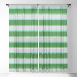 [ Thumbnail: Lime Green, Light Gray, Turquoise, and Dark Green Colored Pattern of Stripes Sheer Curtain ]