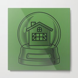 Home sweet home Metal Print | Illustration, Lineart, Minimalism, Vintage, Winter, Home, House, Digital, Drawing, Green 