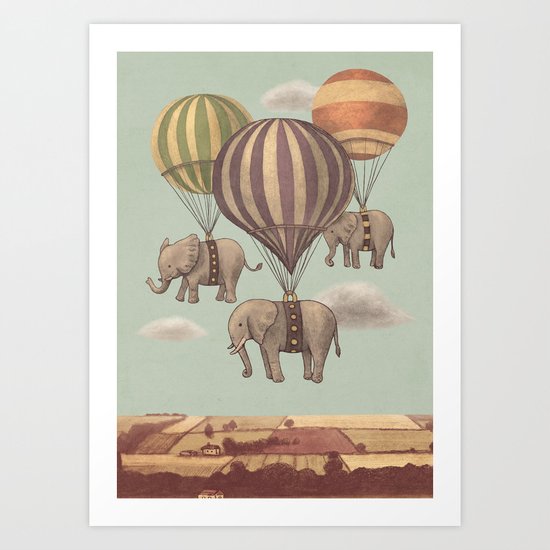Flight of the Elephants - mint option Art Print