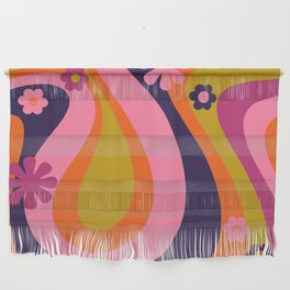 Too Groovy Retro Abstract Flower Power Pattern in Pink Lime Orange Magenta Blue Wall Hanging