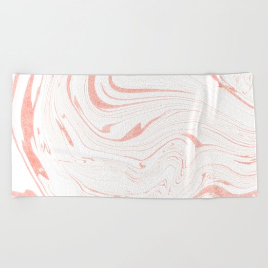 Rose Gold Marble Ink Swirl Beach Towel