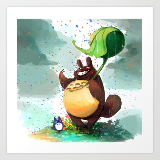Totoro Rainbow rain Art Print