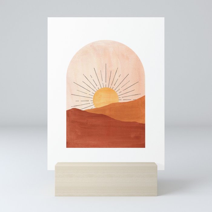 Abstract terracotta landscape, sun and desert, sunrise #1 Mini Art Print