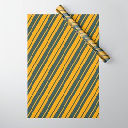 [ Thumbnail: Dark Slate Gray and Orange Colored Lined/Striped Pattern Wrapping Paper ]