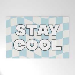 Stay Cool Blue Off-White Checker Board Twist Pattern Welcome Mat