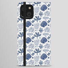 Blue Coral Silhouette Pattern iPhone Wallet Case