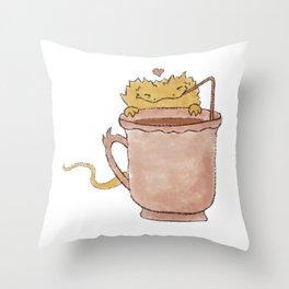 Bearded Dragon Sipping Cocoa Throw Pillow