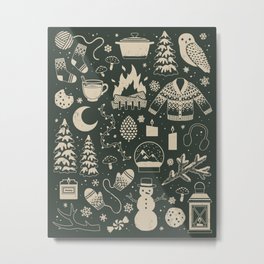 Winter Nights: Forest Metal Print | Merry, Snowglobe, Digital, Nature, Pattern, Drawing, Snow, Knitting, Cold, Candles 