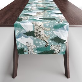 Snow Leopards on a Snowy Day Table Runner
