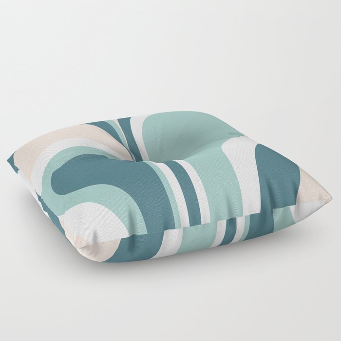 Retro Groovy Abstract Design in Peach, Teal and Light Blue Floor Pillow
