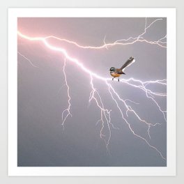 Bird on lightning bolt - Fantail Art Print