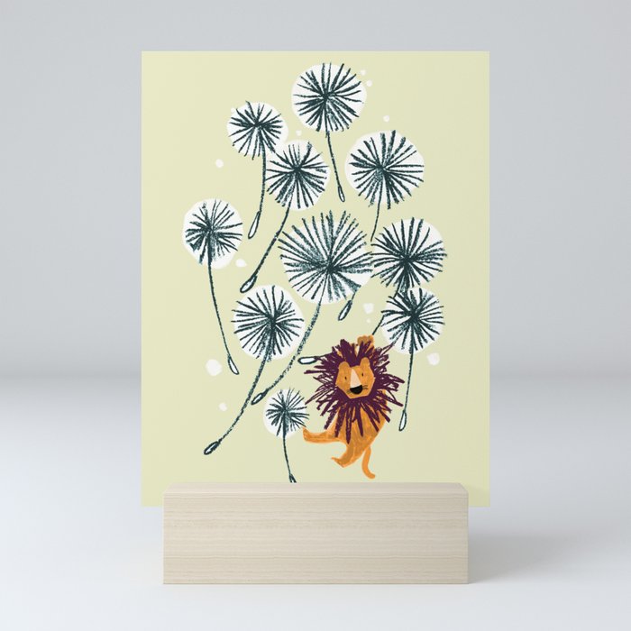 Lion on dandelion Mini Art Print