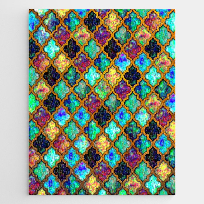 Moroccan tiles iridescent pattern golden mesh Jigsaw Puzzle
