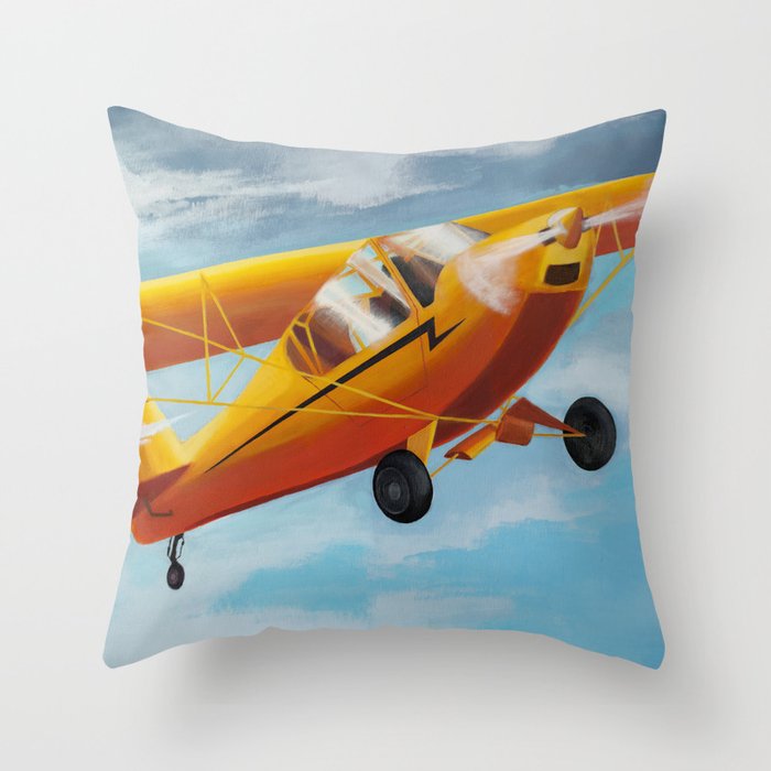 Yellow Plane, Blue Sky Throw Pillow