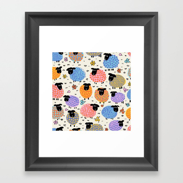 Sheep Farm Pattern Framed Art Print