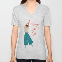 Creative illustration of a young girl, teenager on classic blue background for Happy Women's Day cel V Neck T Shirt