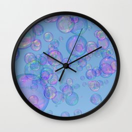 Pretty Colourful Bubbles, Light Blue Background Wall Clock