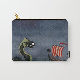 Sea Serpent & Viking Longboat Carry-All Pouch | Sail, Rain, Seamonster, Raining, Illustration, Ocean, Waves, Serpent, Vikings, Seaserpent 