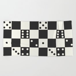 Checkered Dice Pattern (Creamy Milk & Dark Charcoal Color Palette) Beach Towel