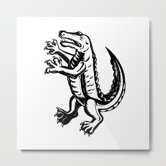 Alligator Standing Scraperboard Metal Print