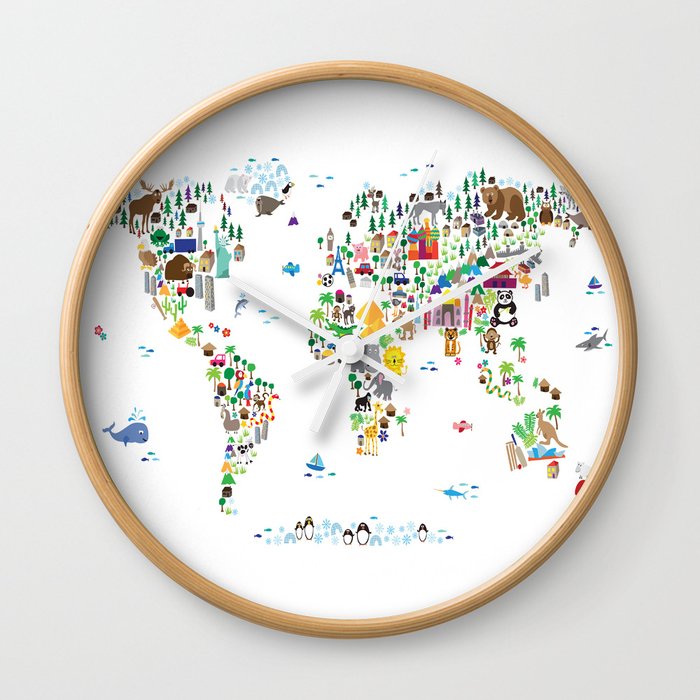 Animal Map of the World for children and kids Wall Clock