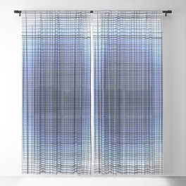 Sloane Grid Sun - navy blue grid art, grid pillow, home decor, painterly, sunshine, boho art, bohemian Sheer Curtain