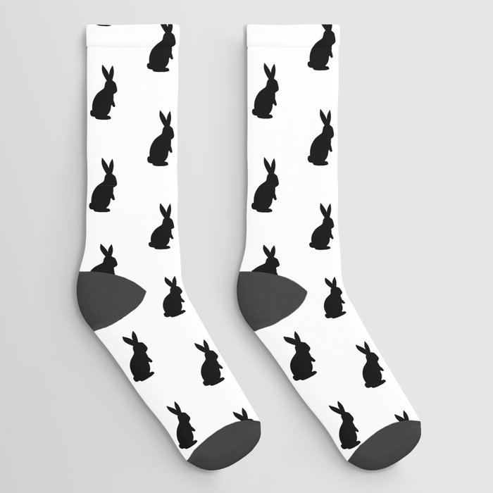 Rabbit Silhouette Pattern (black/white) Socks