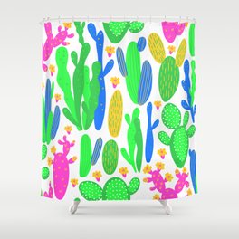 seamless pattern with cactus on white background. Summer plants,flowers and leaves. Natural floral bright design. Botanical illustration.  Shower Curtain