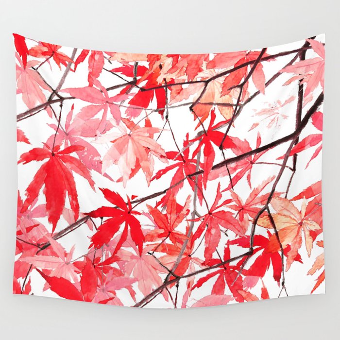 Red Orange Maple Leaves Watercolor Painting 2 Wall Tapestry By