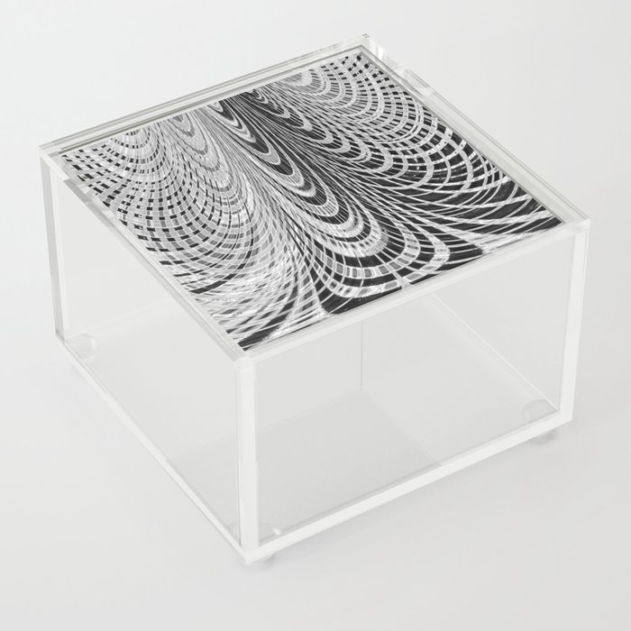 Monochrome Ripples: Wavy Black And White Grid Line Design Acrylic Box