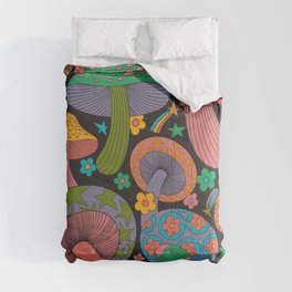 Magic Mushrooms Comforter | Trippy, Mushrooms, 70S, Drawing, Curated, 60S, Magicmushrooms, 1960, Retro, 1970S 