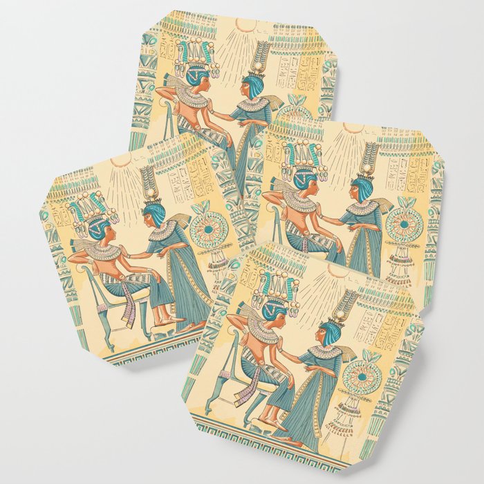Akhenaten and Nefertiti Ancient Egyptian artwork Coaster by Viktorius