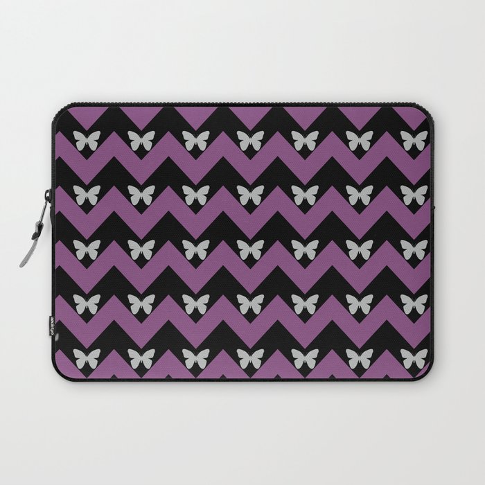 Black And Purple Zigzag Chevron And Butterfly Pattern Laptop Sleeve