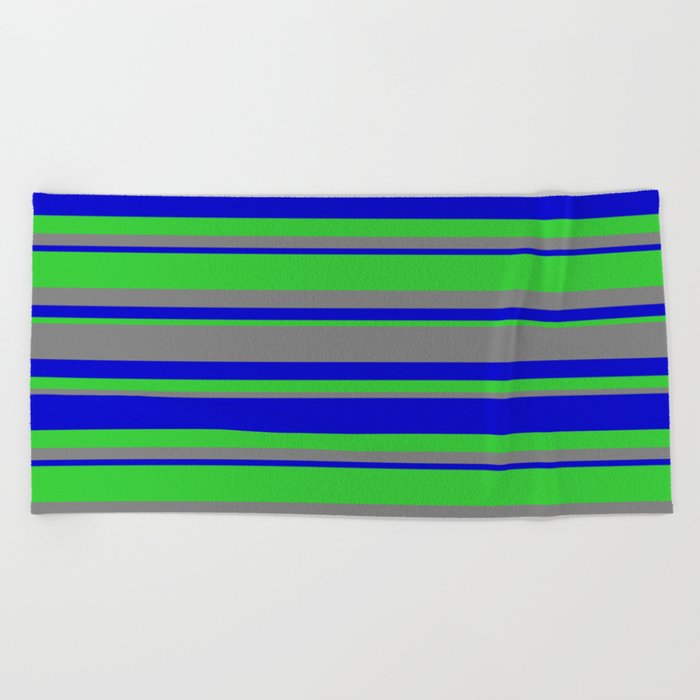 Blue, Lime Green & Gray Colored Lined/Striped Pattern Beach Towel