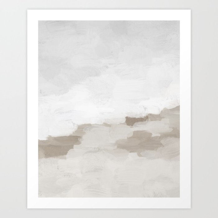 Sands of Time I - Gray Clouds Beige Sandy Desert Dunes Desolate Abstract Nature Painting Art Print Art Print