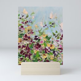 Bright flower meadow butterflies. Summer field landscape rich colors. Mini Art Print