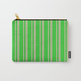 [ Thumbnail: Light Pink & Lime Green Colored Lined Pattern Carry-All Pouch ]