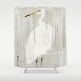 Egret standing in the rain - Vintage Japanese Woodblock Print Shower Curtain