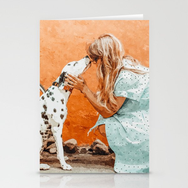 Pet Bound | Dalmatian Dog Lover Friendship Companion | Modern Bohemian Woman Puppy Animals Love Stationery Cards