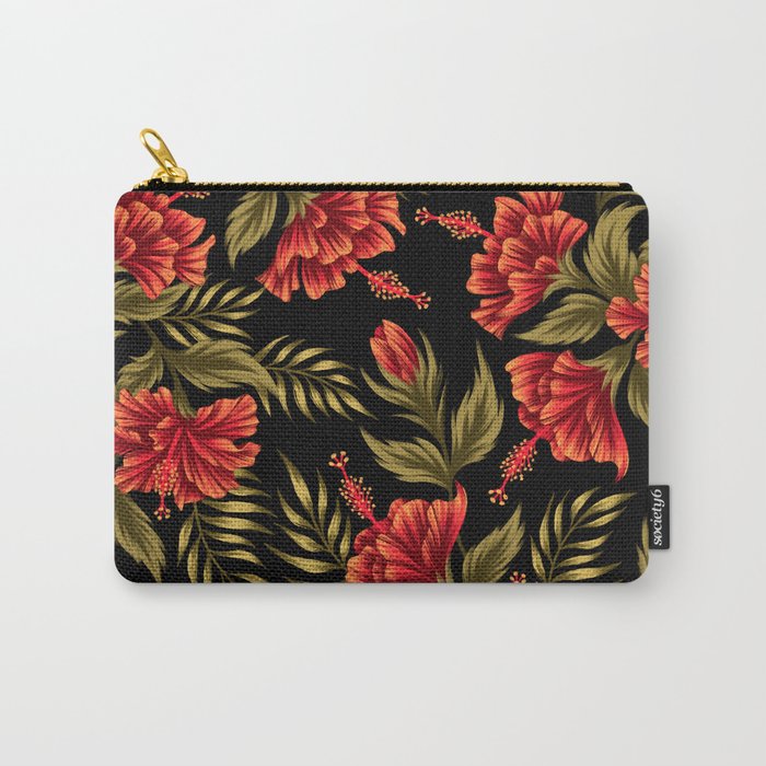 Hibiscus Floral - Red / Black Carry-All Pouch