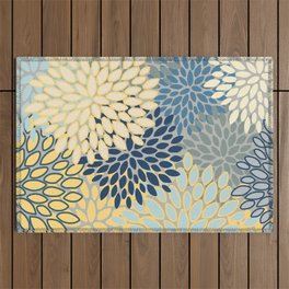 Floral Print, Yellow, Gray, Blue, Teal Outdoor Rug